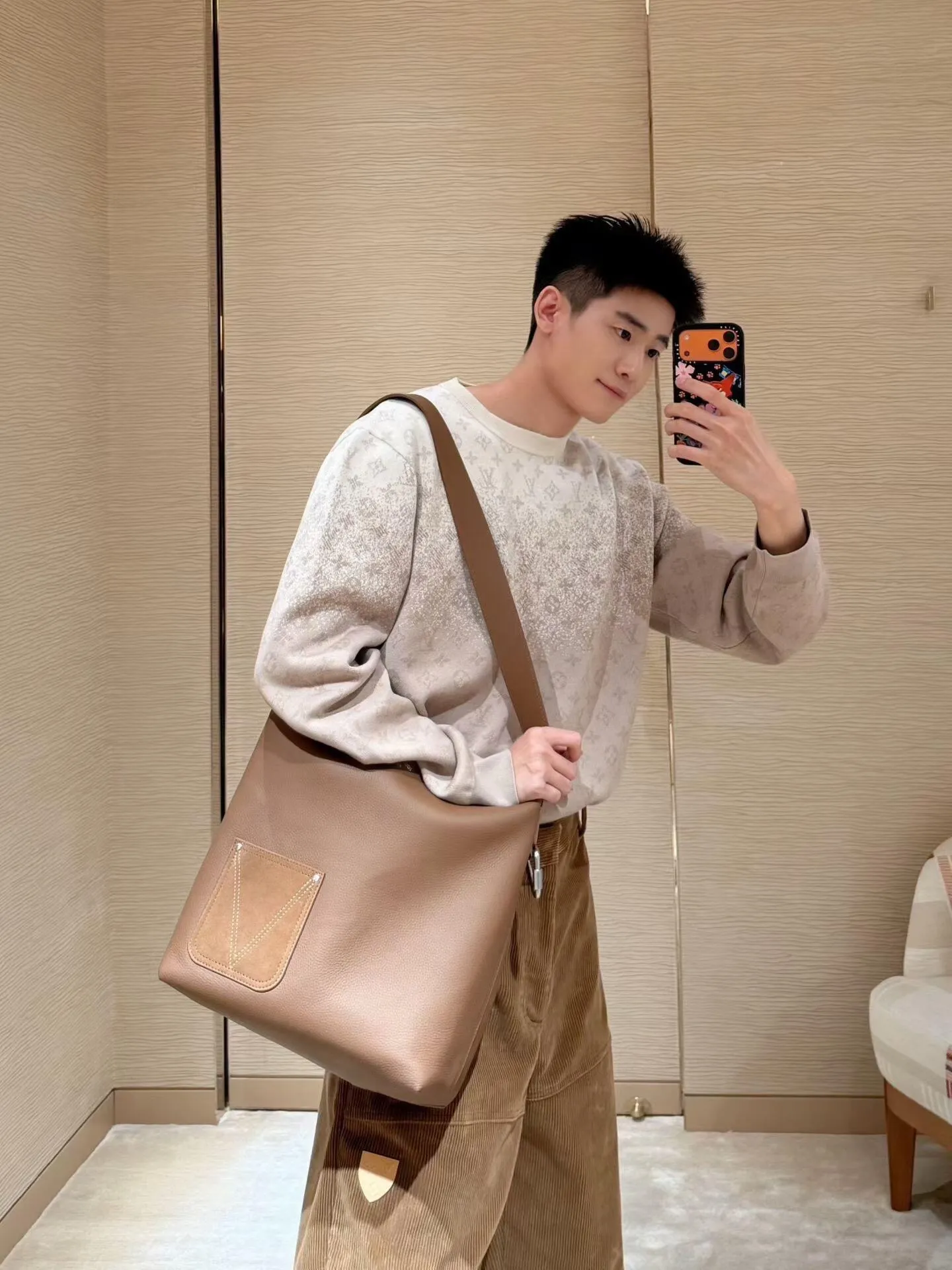 Louis Vuitton/Louis Vuitton Khaki gradient all-over printed old flower knitted sweater